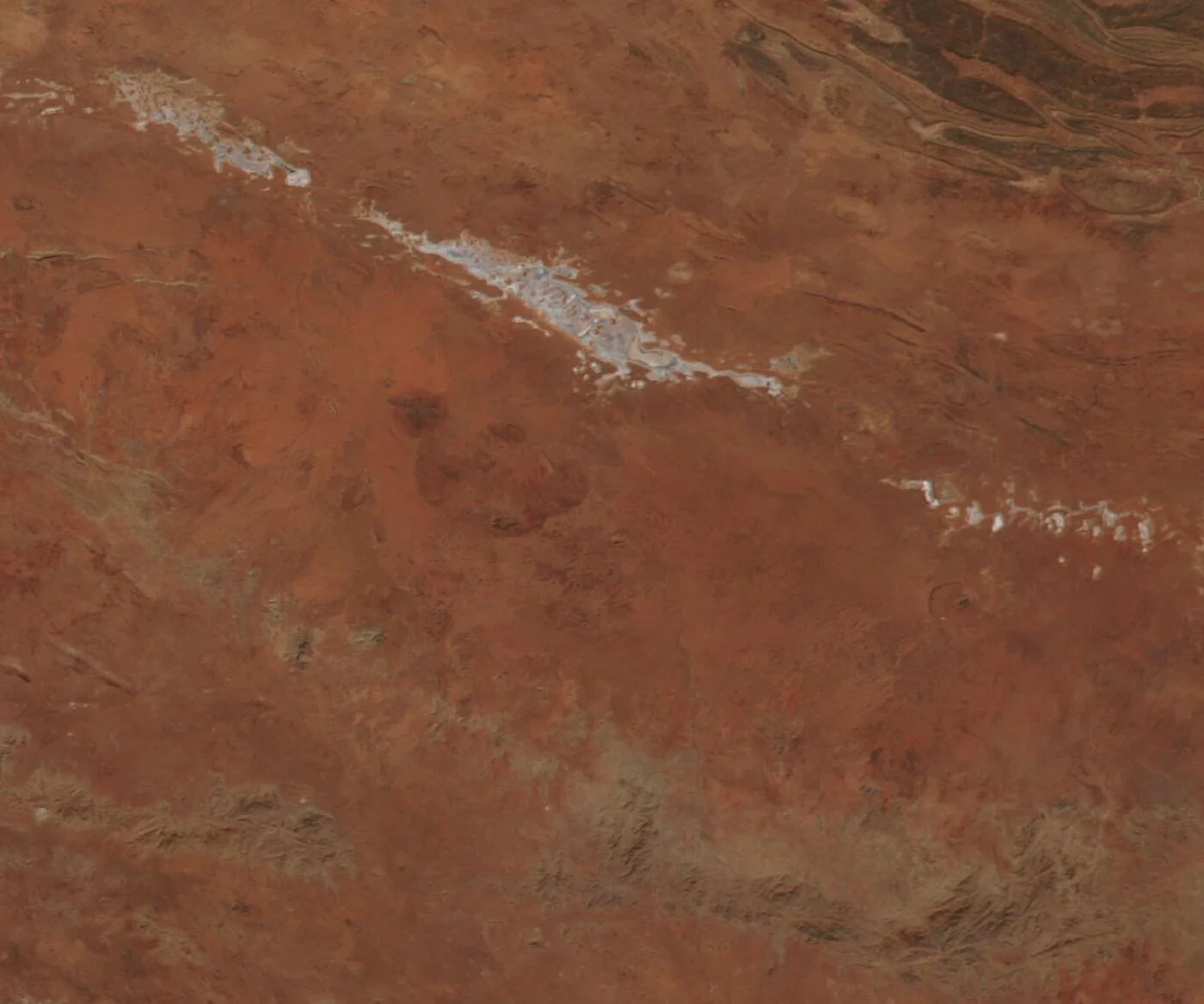 Satellite image of a salt lake system in the Red Centre desert, Northern Territory, Australia