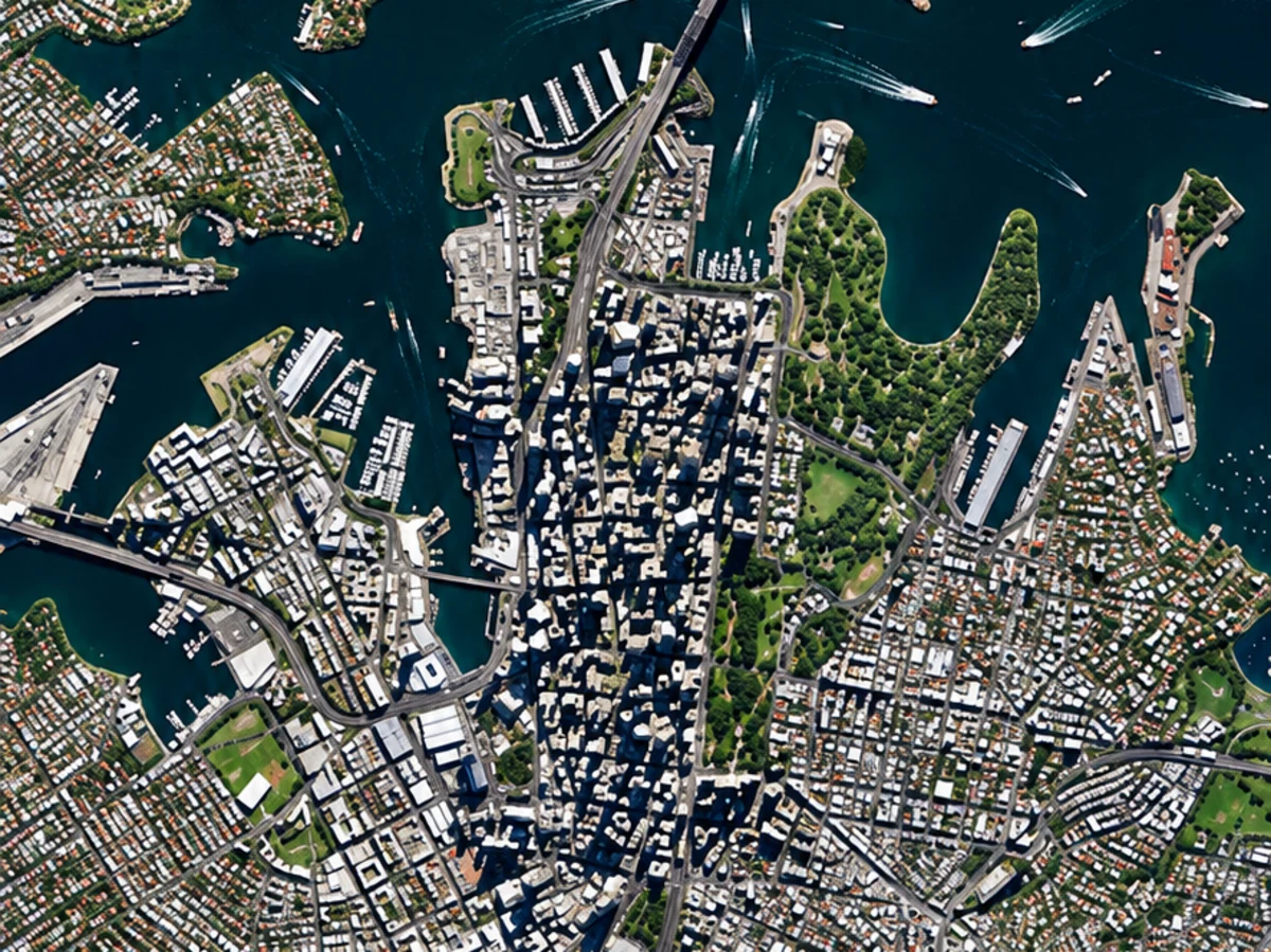 High-resolution satellite image of the Sydney CBD and Royal Botanic Garden, Australia