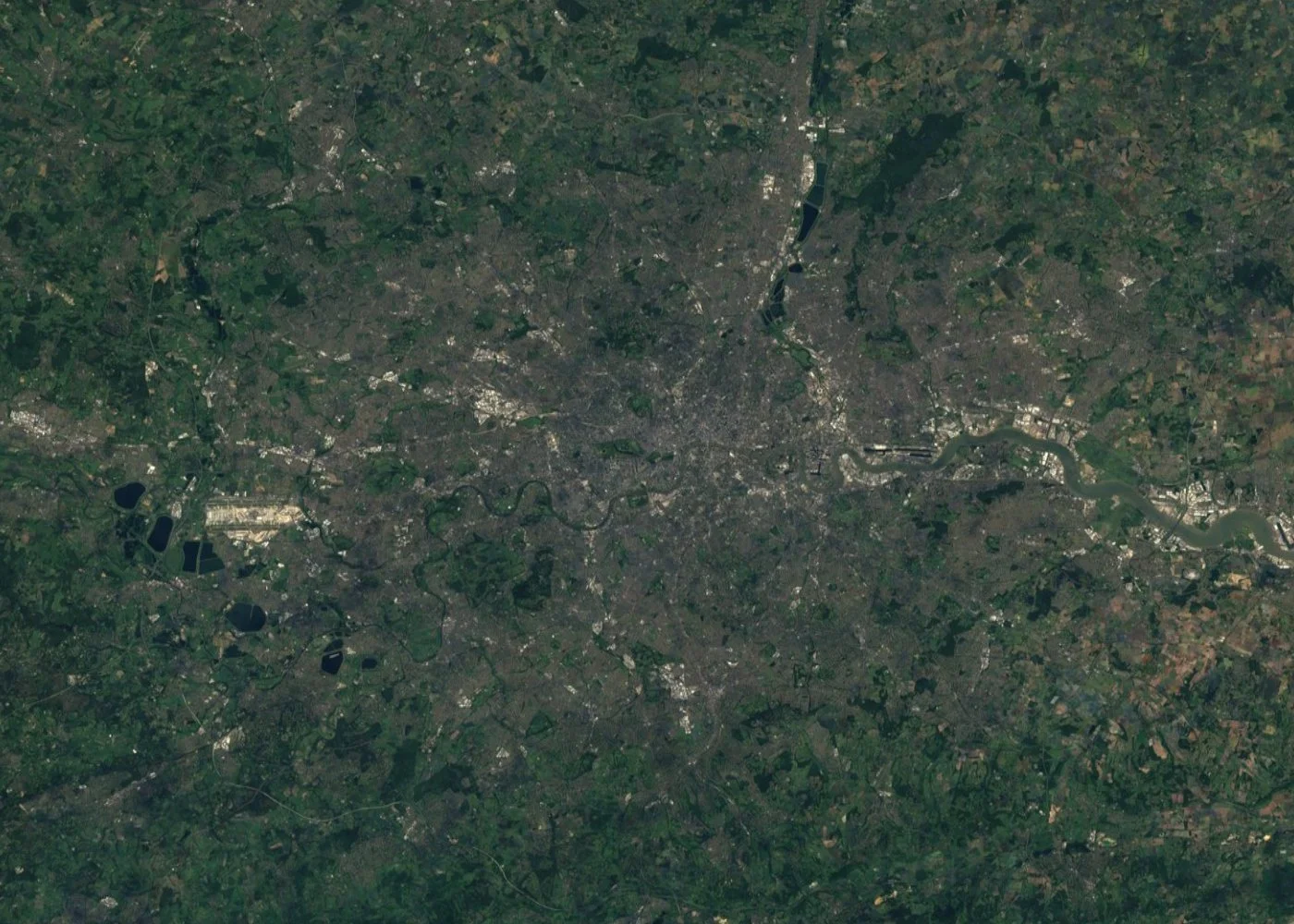 Satellite image of London, England, captured by Sentinel-2 (Copernicus)