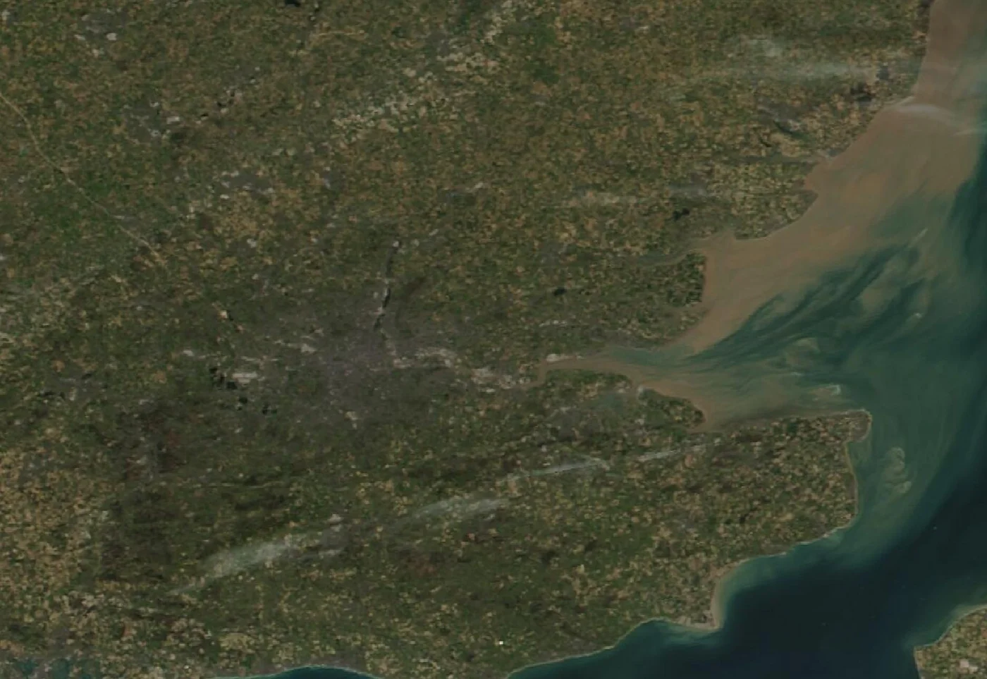 Satellite image of London and the Thames Estuary, UK, captured by NASA/NOAA Suomi NPP VIIRS