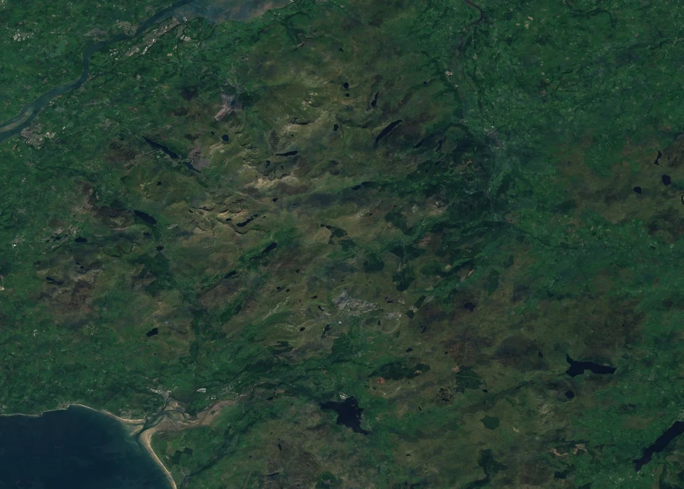 Satellite image of Snowdonia (Eryri) National Park, Wales, captured by Sentinel-2 (Copernicus)