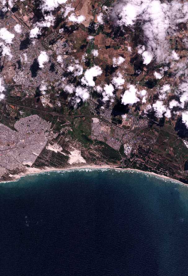 Satellite image of the coastline near Cape Town, South Africa