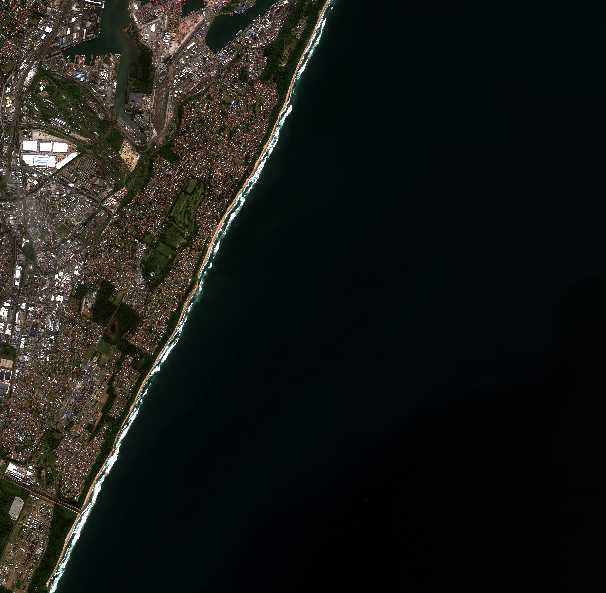 High-resolution satellite image of the Durban coastline, South Africa