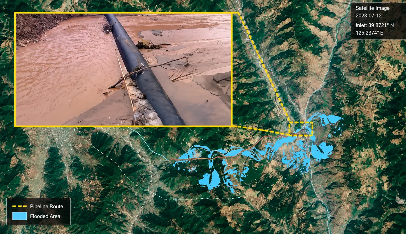 Flood inundation extent mapped from satellite imagery for emergency and infrastructure monitoring