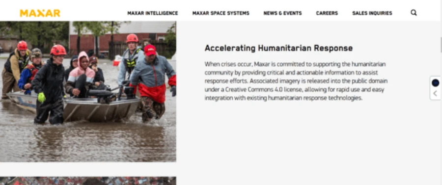 Maxar Open Data Program page describing free high-resolution imagery released for disaster response