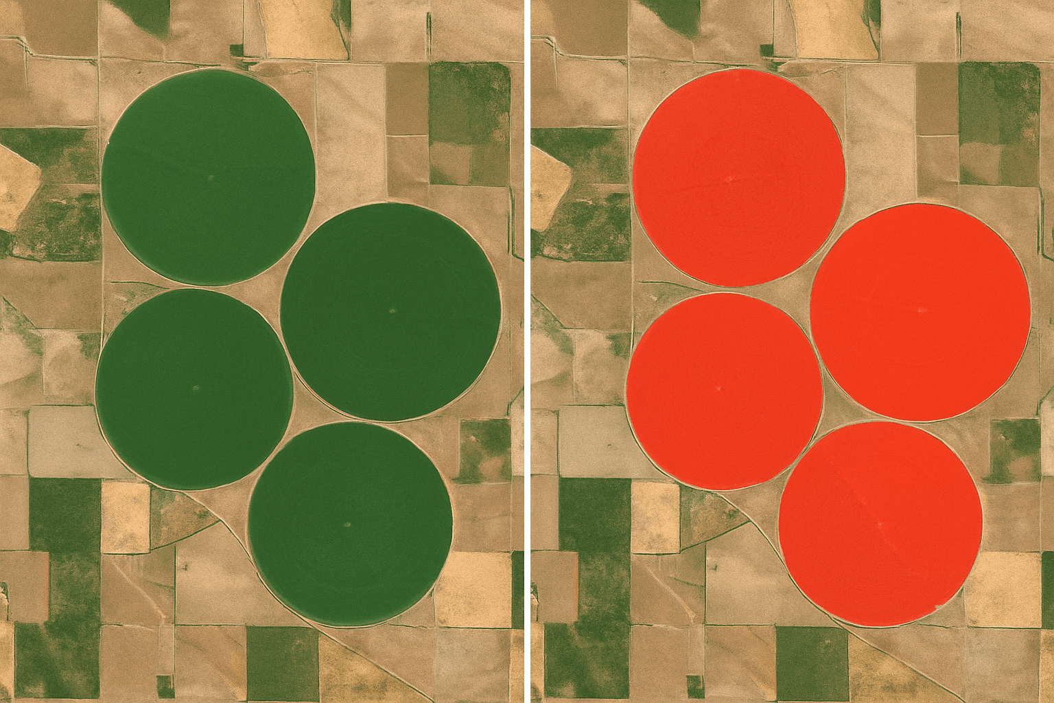 NDVI satellite map showing vegetation health across a field in a red-to-green gradient, used to monitor soil conservation practices