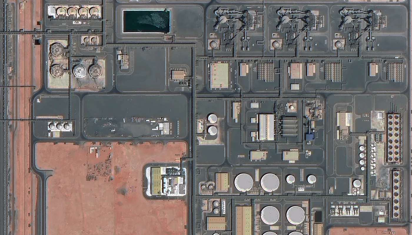 Satellite imagery of oil and gas facilities used for pipeline and asset monitoring