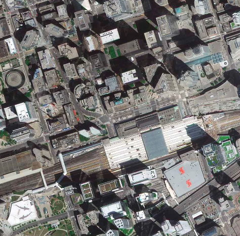 High-resolution satellite image of downtown Toronto, Canada