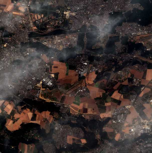 Satellite imagery of agricultural land on the outskirts of Paris, France